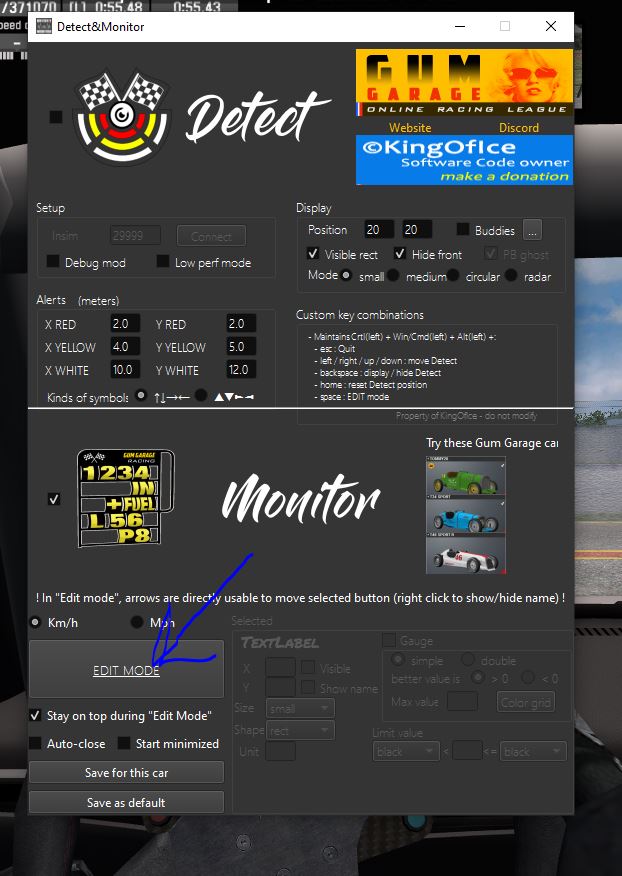 Screenshot of main dashboard